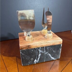 Wood & Marble Cheese Knife Set with Stainless Steels - Brown/Black